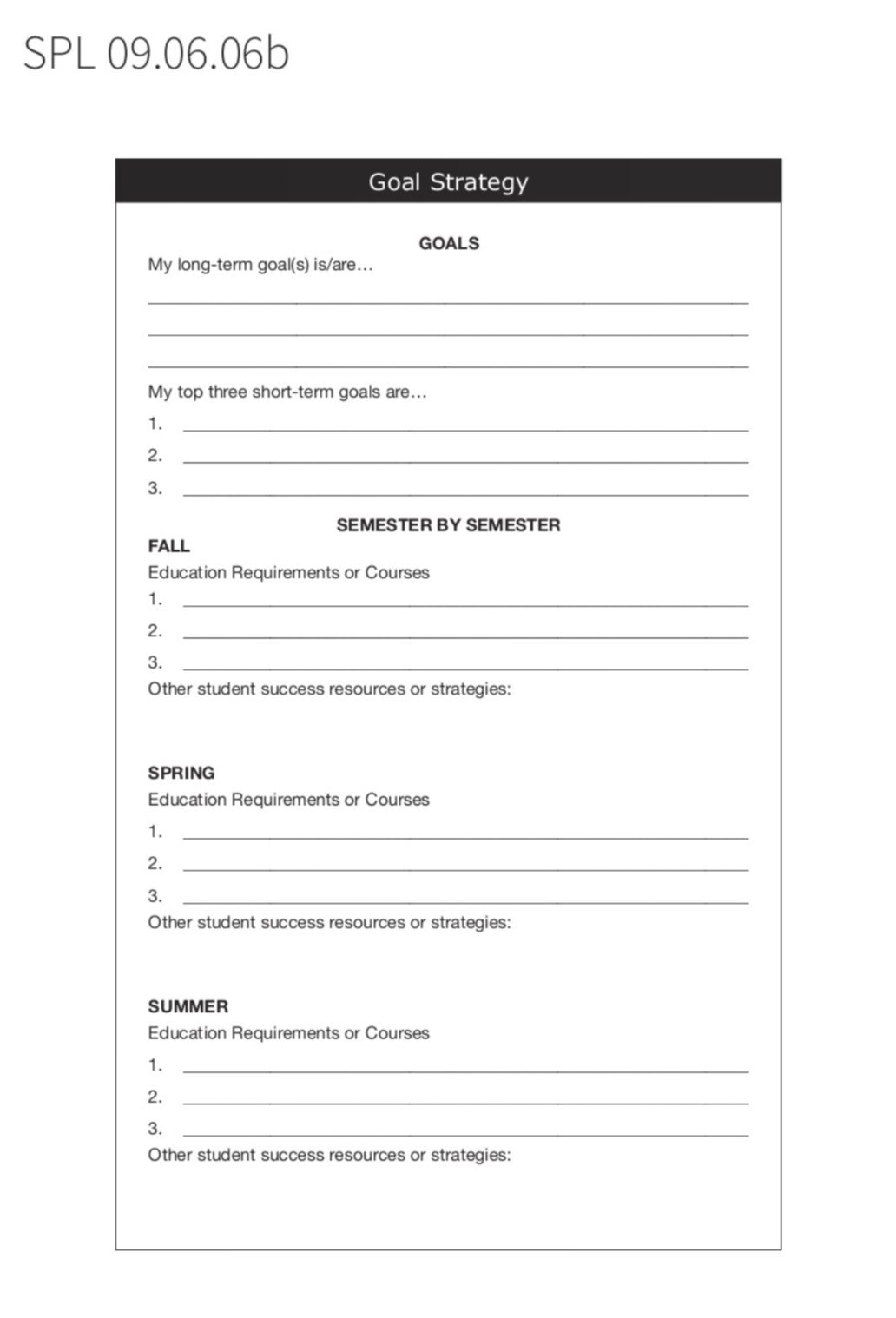 goal planning sheet for a custom student planner